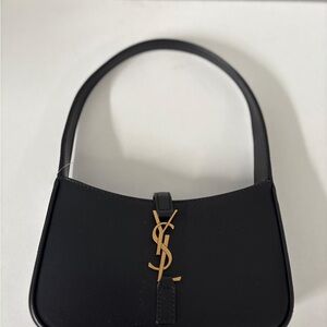 Saint Laurent Black Shoulder Bag with Gold Logo Accent